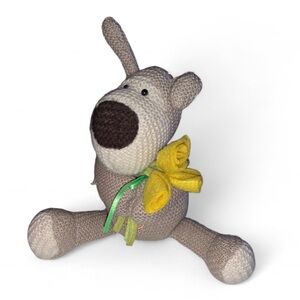 Boofle Dog Plush Knitted Puppy Stuffed Animal Toy W/ Yellow Flowers 9” tall  T81